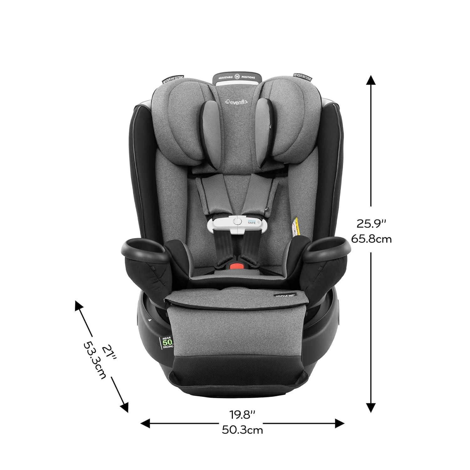 imageEvenflo Gold Revolve360 Extend AllinOne Rotational Car Seat with SensorSafe Onyx BlackMoonstone Gray