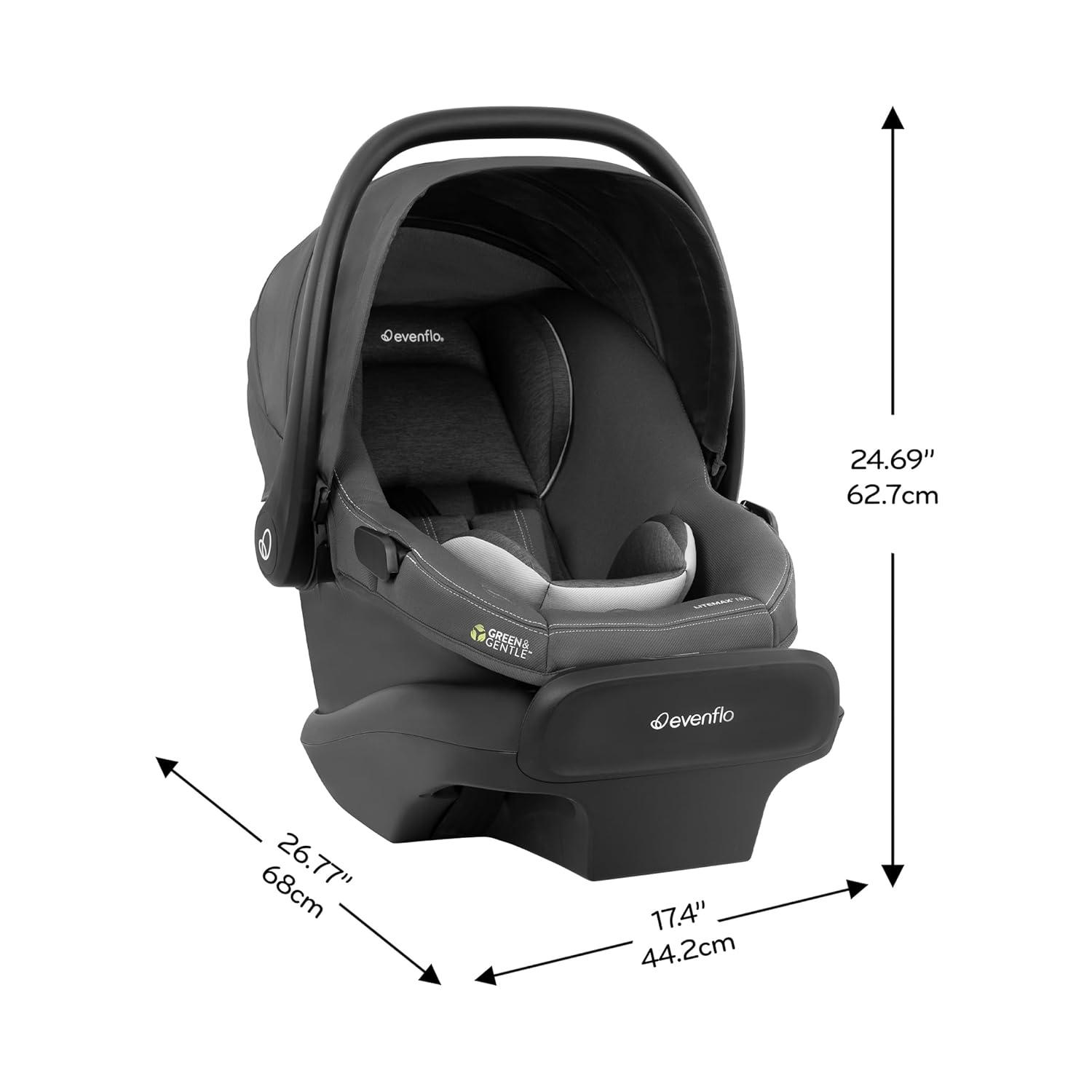 imageEvenflo LiteMax NXT RearFacing Lightweight Preemie and Infant Car Seat 330lbs with SensorySoothe Easy Install with Base QuartzAnchor Gray