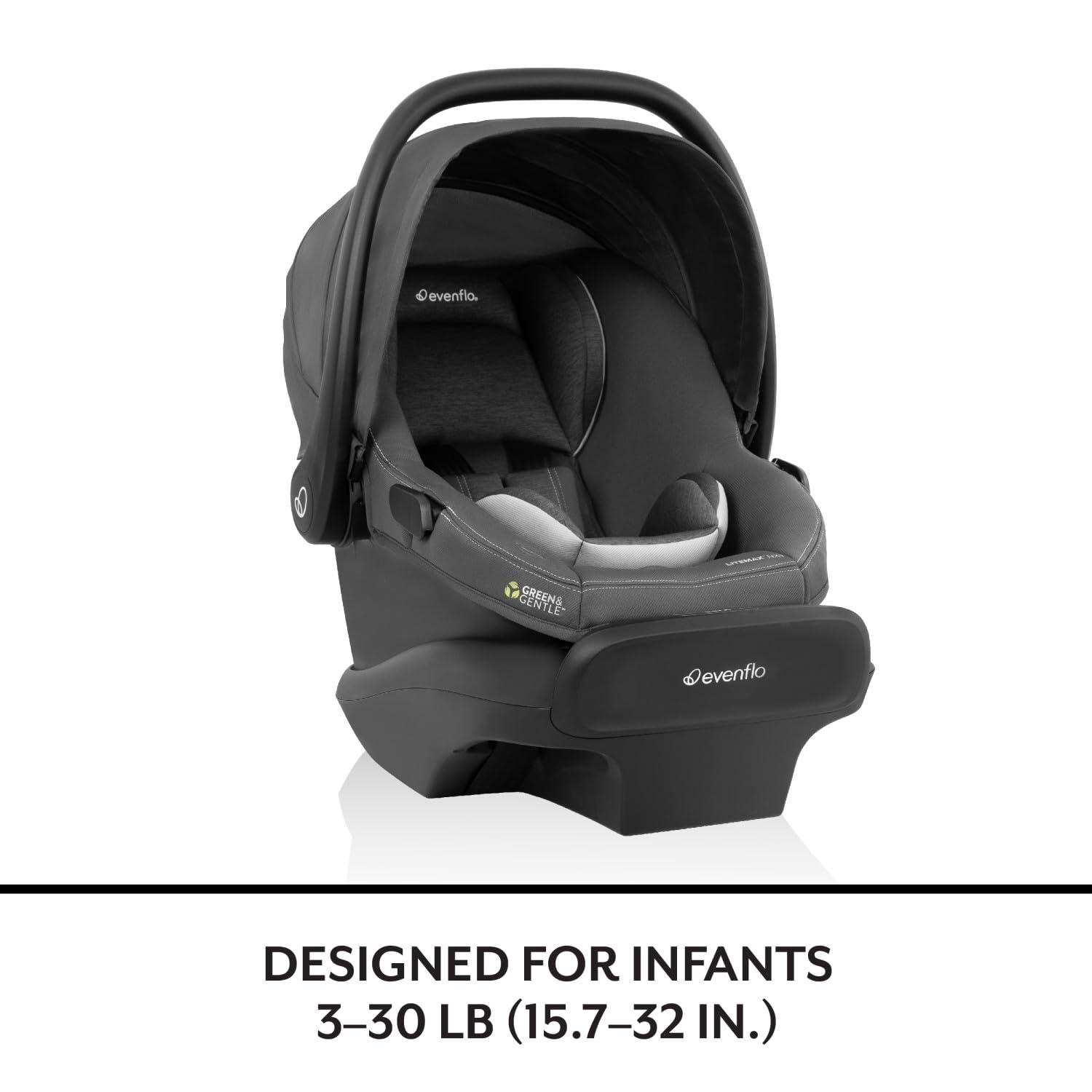 imageEvenflo LiteMax NXT RearFacing Lightweight Preemie and Infant Car Seat 330lbs with SensorySoothe Easy Install with Base QuartzAnchor Gray