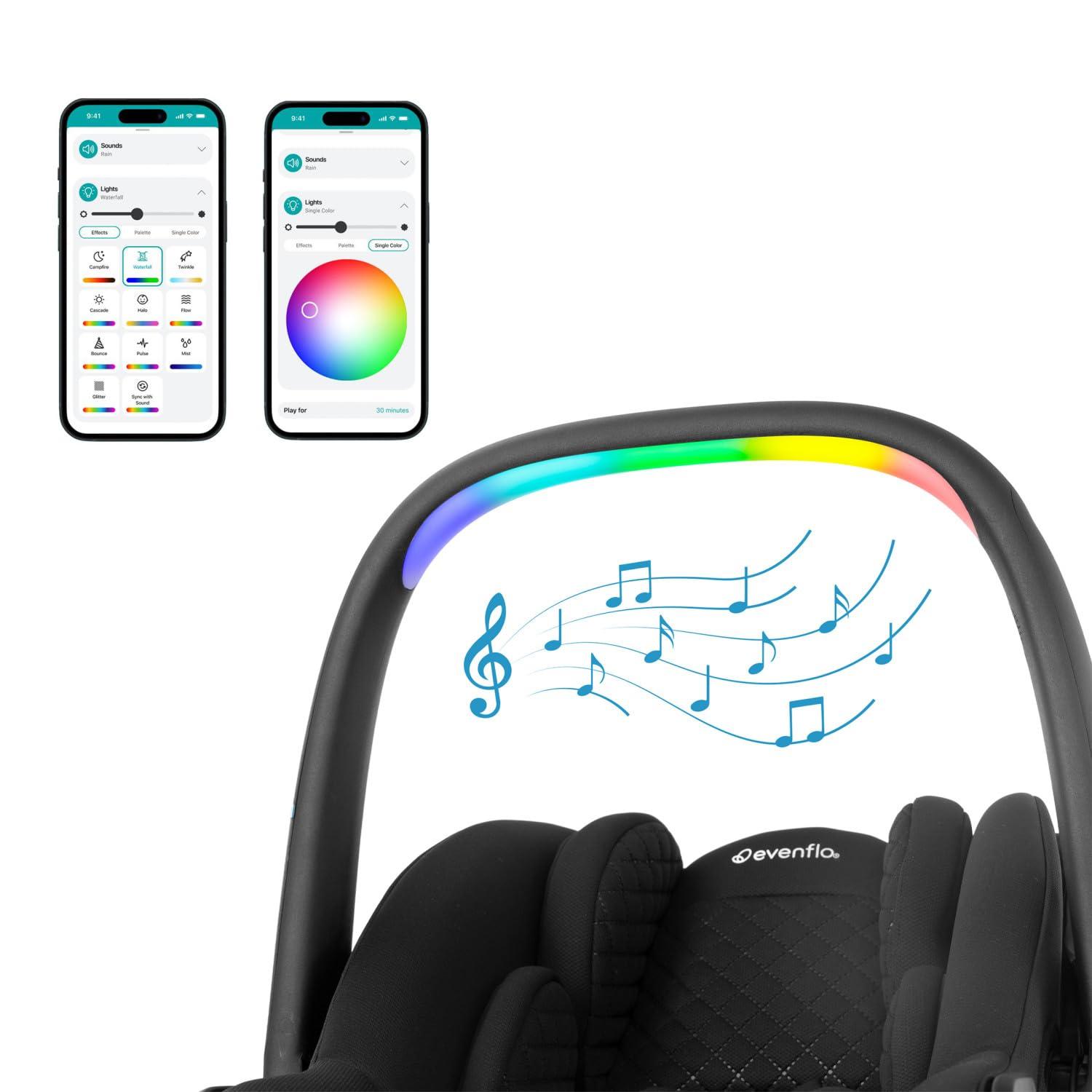 imageEvenflo LiteMax NXT RearFacing Lightweight Preemie and Infant Car Seat 330lbs with SensorySoothe Easy Install with Base QuartzJasper Black