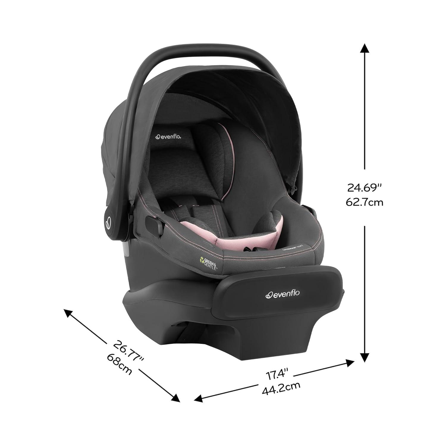 imageEvenflo LiteMax NXT RearFacing Lightweight Preemie and Infant Car Seat 330lbs with SensorySoothe Easy Install with Base QuartzPrimrose Pink