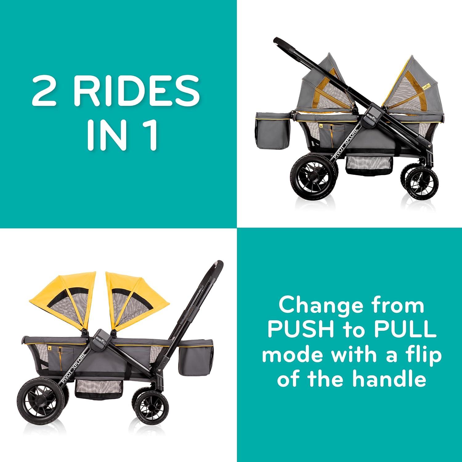 imageEvenflo Pivot Xplore Dreamz AllTerrain Stroller Wagon with Bassinet Insert Voyager GreenAdventurer Gray