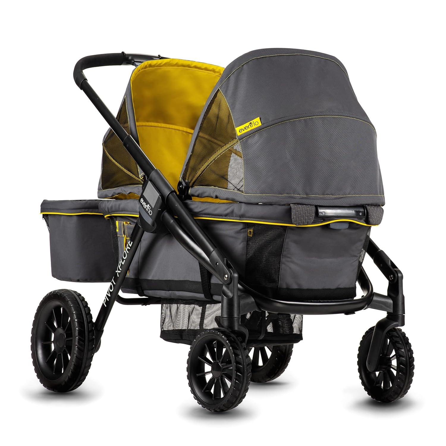 imageEvenflo Pivot Xplore Dreamz AllTerrain Stroller Wagon with Bassinet Insert Voyager GreenAdventurer Gray