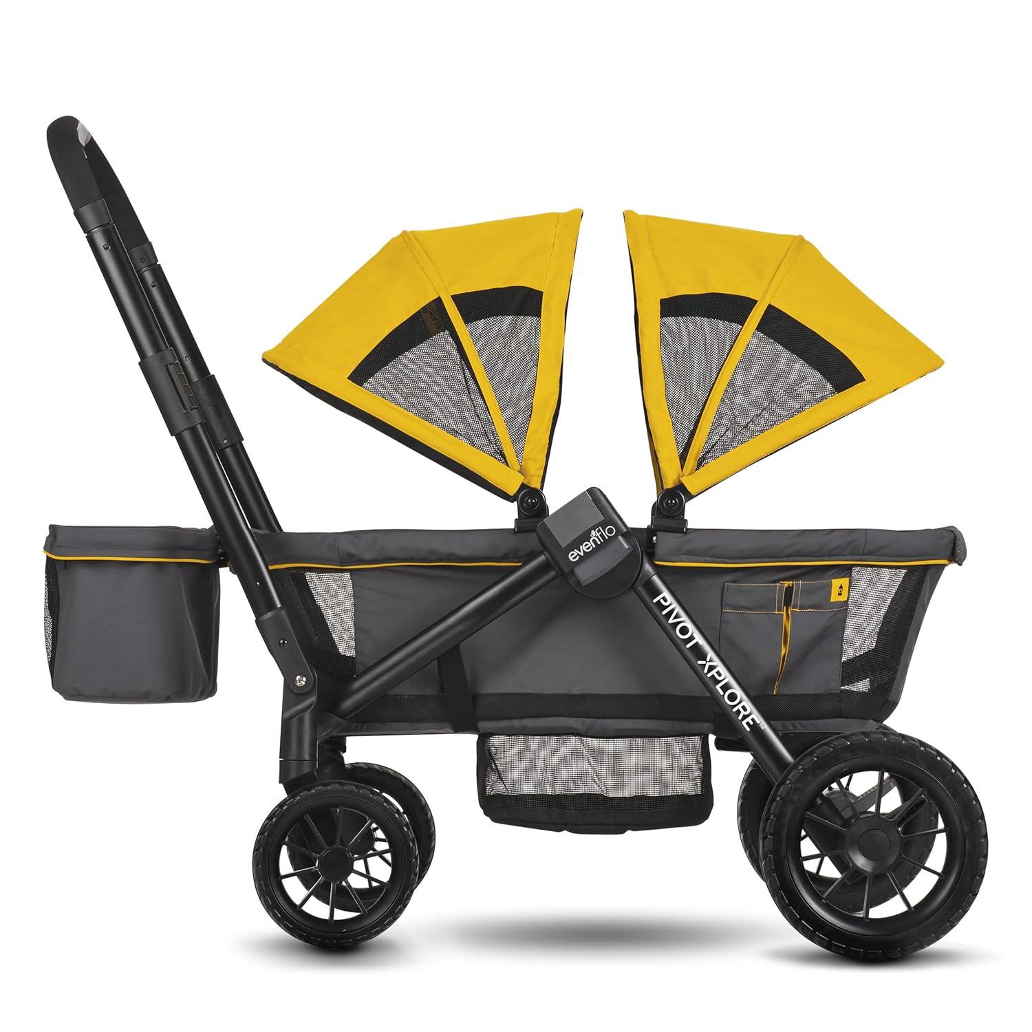 imageEvenflo Pivot Xplore Dreamz AllTerrain Stroller Wagon with Bassinet Insert Voyager GreenAdventurer Gray