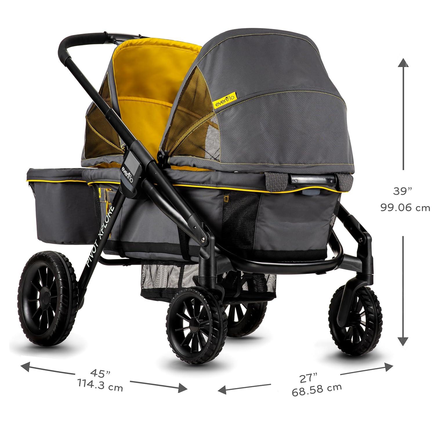 imageEvenflo Pivot Xplore Dreamz AllTerrain Stroller Wagon with Bassinet Insert Voyager GreenAdventurer Gray