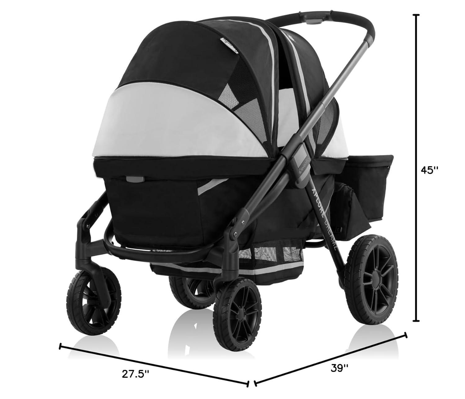 imageEvenflo Pivot Xplore Dreamz AllTerrain Stroller Wagon with Bassinet Insert Voyager GreenJetsetter Black