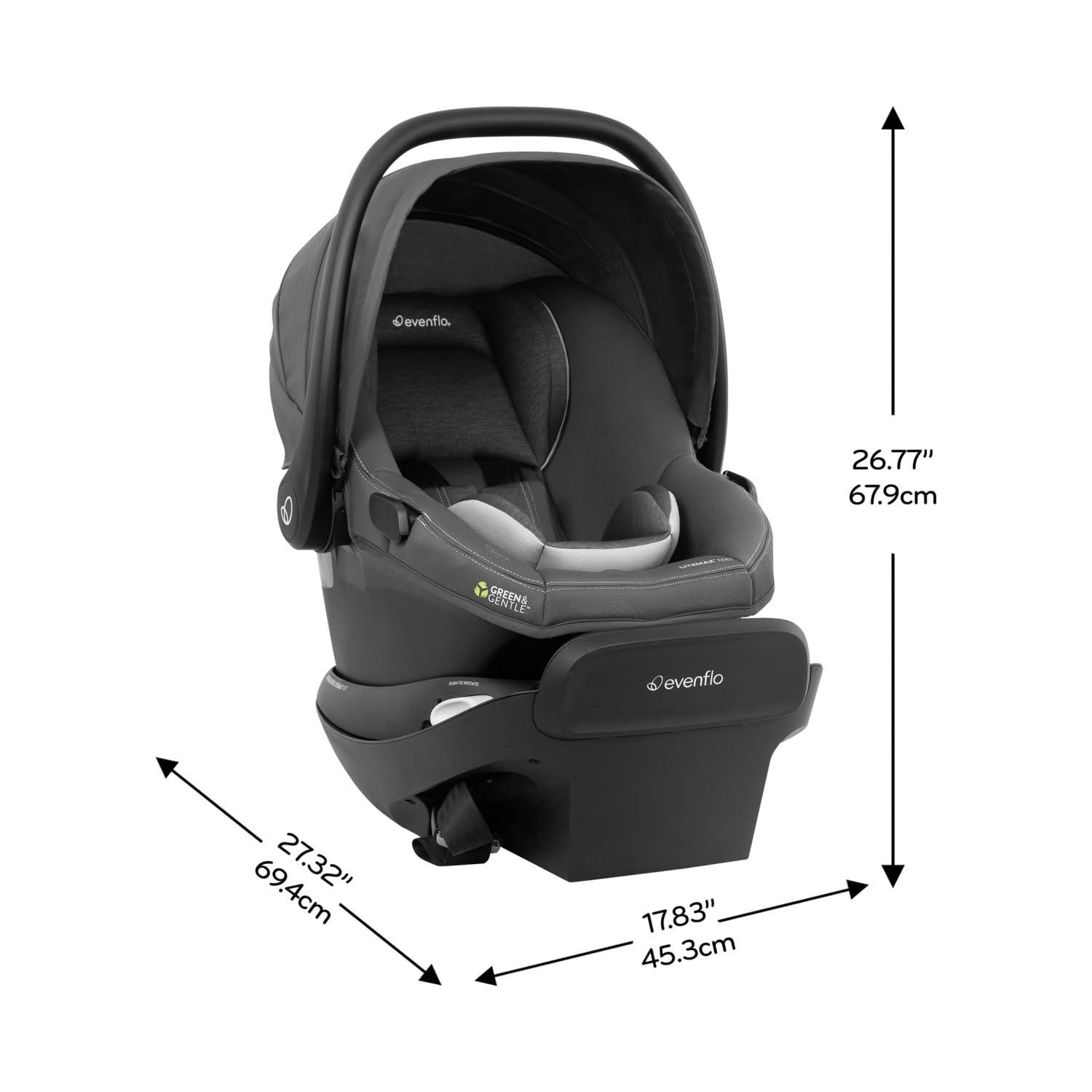 imageEvenflo Revolve180 LiteMax NXT Rotating RearFacing Lightweight Preemie and Infant Car Seat 330lbs with Green ampamp Gentle Easy Install with Base Primrose PinkAnchor Gray
