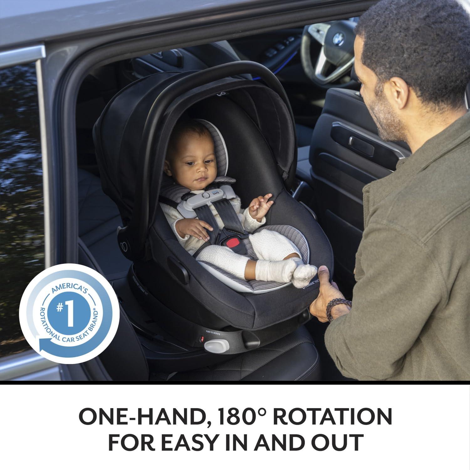 imageEvenflo Revolve180 LiteMax NXT Rotating RearFacing Lightweight Preemie and Infant Car Seat 330lbs with Green ampamp Gentle Easy Install with Base Primrose PinkAnchor Gray