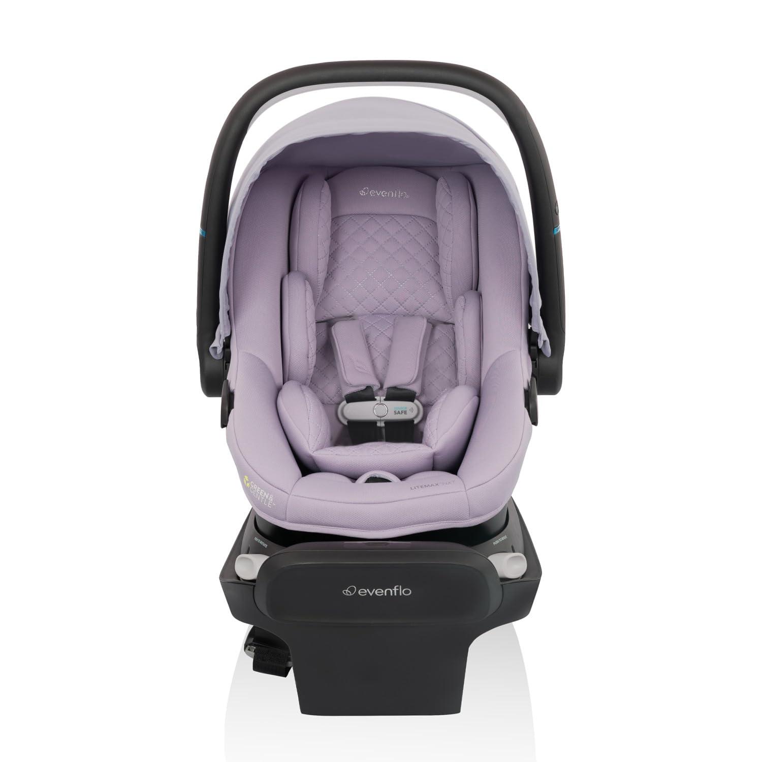 imageEvenflo Revolve180 LiteMax NXT Rotating RearFacing Lightweight Preemie and Infant Car Seat 330lbs with Green ampamp Gentle Easy Install with Base Primrose PinkAgate Purple