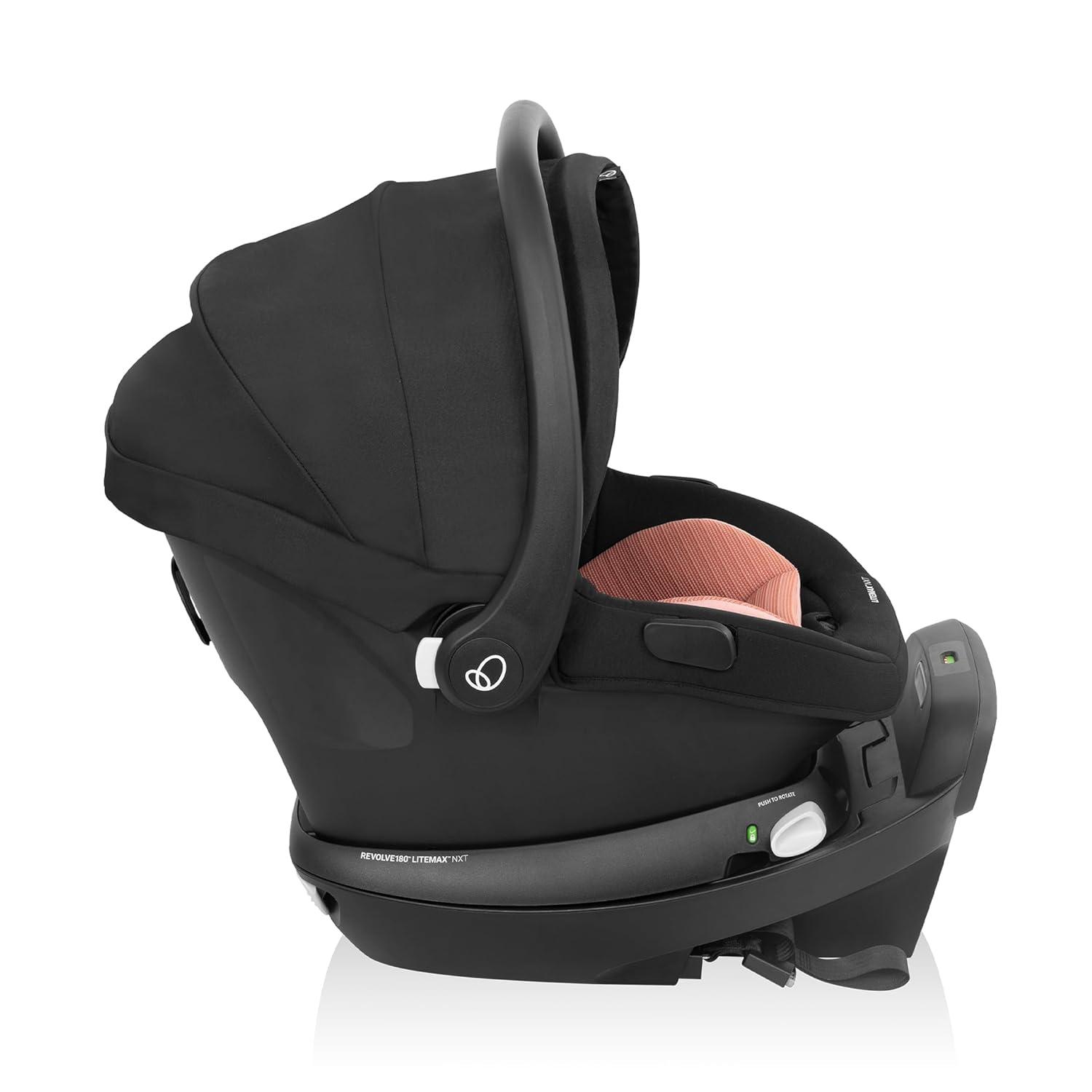 imageEvenflo Revolve180 LiteMax NXT Rotating RearFacing Lightweight Preemie and Infant Car Seat 330lbs with Green ampamp Gentle Easy Install with Base Primrose PinkRose Pink