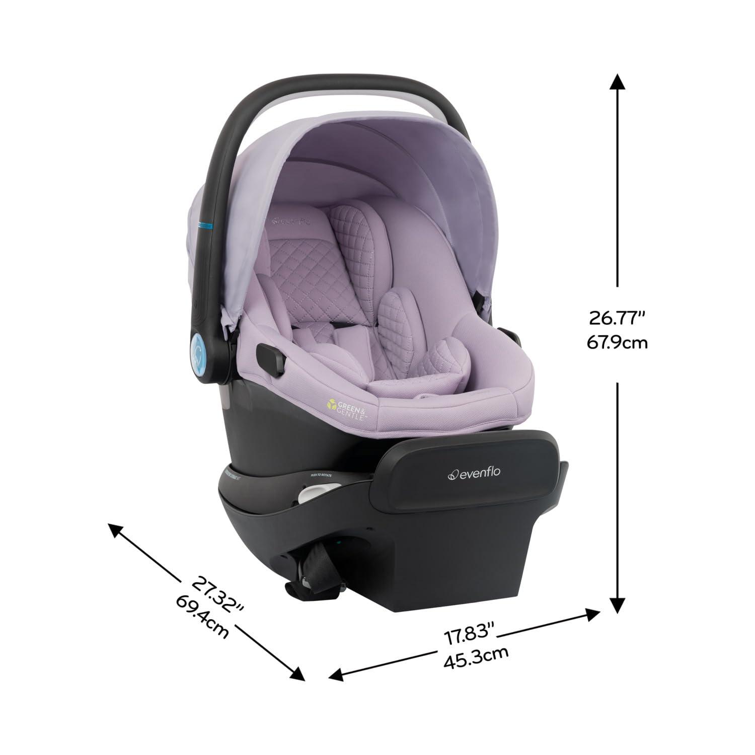 imageEvenflo Revolve180 LiteMax NXT Rotating RearFacing Lightweight Preemie and Infant Car Seat 330lbs with Green ampamp Gentle Easy Install with Base Primrose PinkAgate Purple
