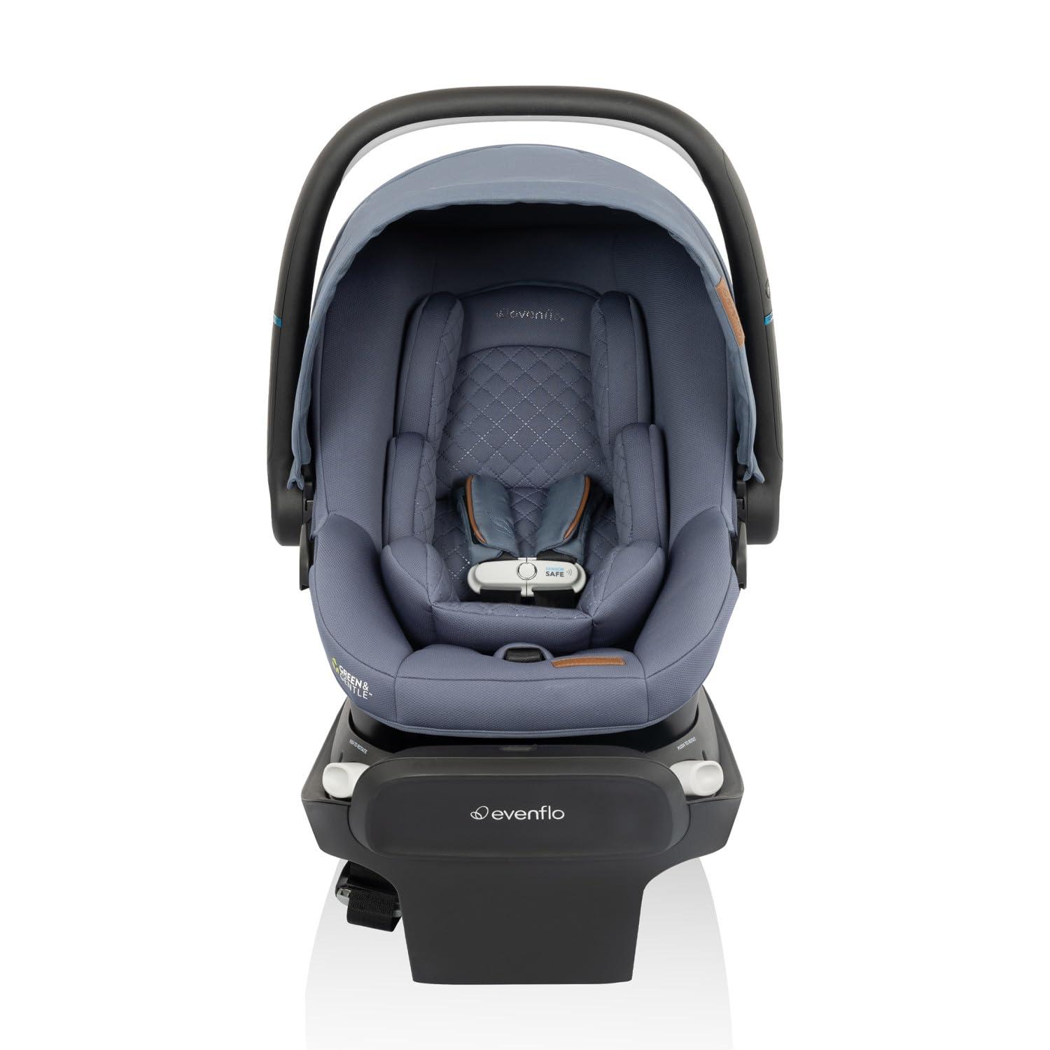 imageEvenflo Revolve180 LiteMax NXT Rotating RearFacing Lightweight Preemie and Infant Car Seat 330lbs with Green ampamp Gentle Easy Install with Base Primrose PinkFlint