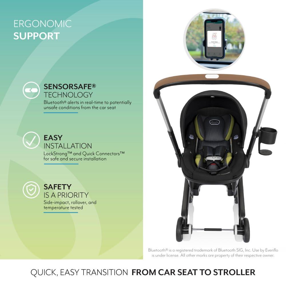 imageEvenflo Shyft DualRide Infant Car Seat Stroller Combo with Carryall Storage Boone GrayDurham Green