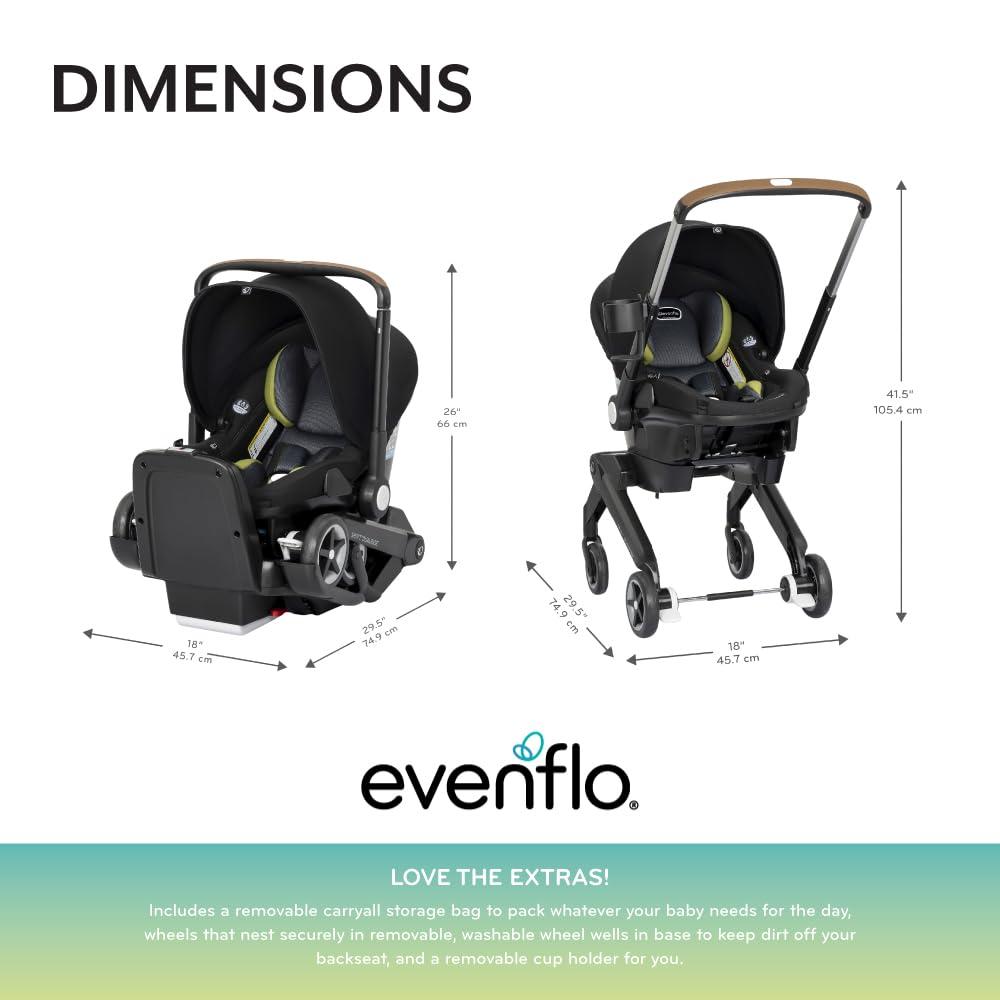 imageEvenflo Shyft DualRide Infant Car Seat Stroller Combo with Carryall Storage Boone GrayDurham Green