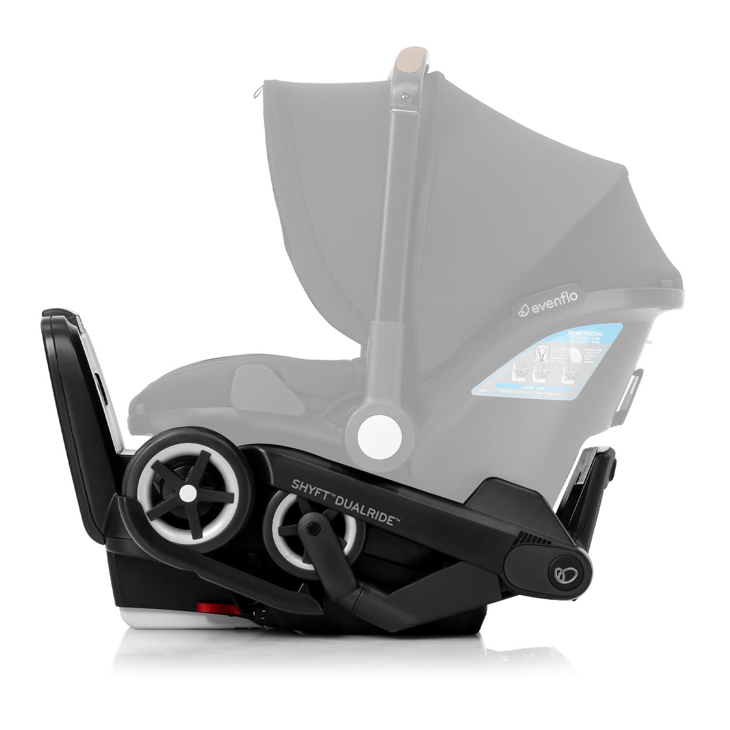 imageEvenflo Shyft DualRide Infant Car Seat Stroller Combo with Carryall Storage Boone GrayDurham Green