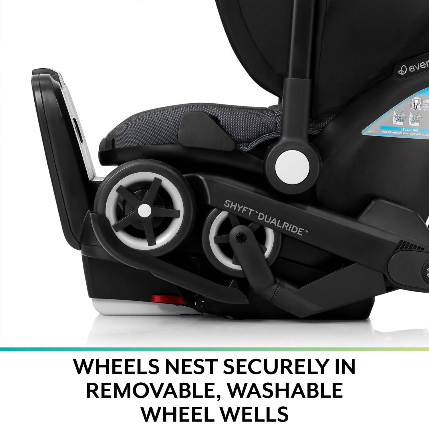 imageEvenflo Shyft DualRide Infant Car Seat Stroller Combo with Carryall Storage Boone GrayDurham Green