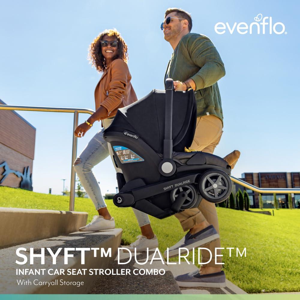 imageEvenflo Shyft DualRide Infant Car Seat Stroller Combo with Carryall Storage Boone GraySylva Pink