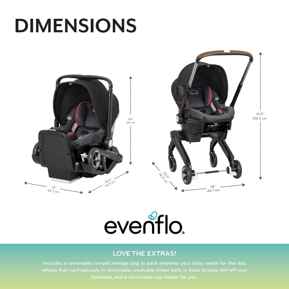imageEvenflo Shyft DualRide Infant Car Seat Stroller Combo with Carryall Storage Boone GraySylva Pink