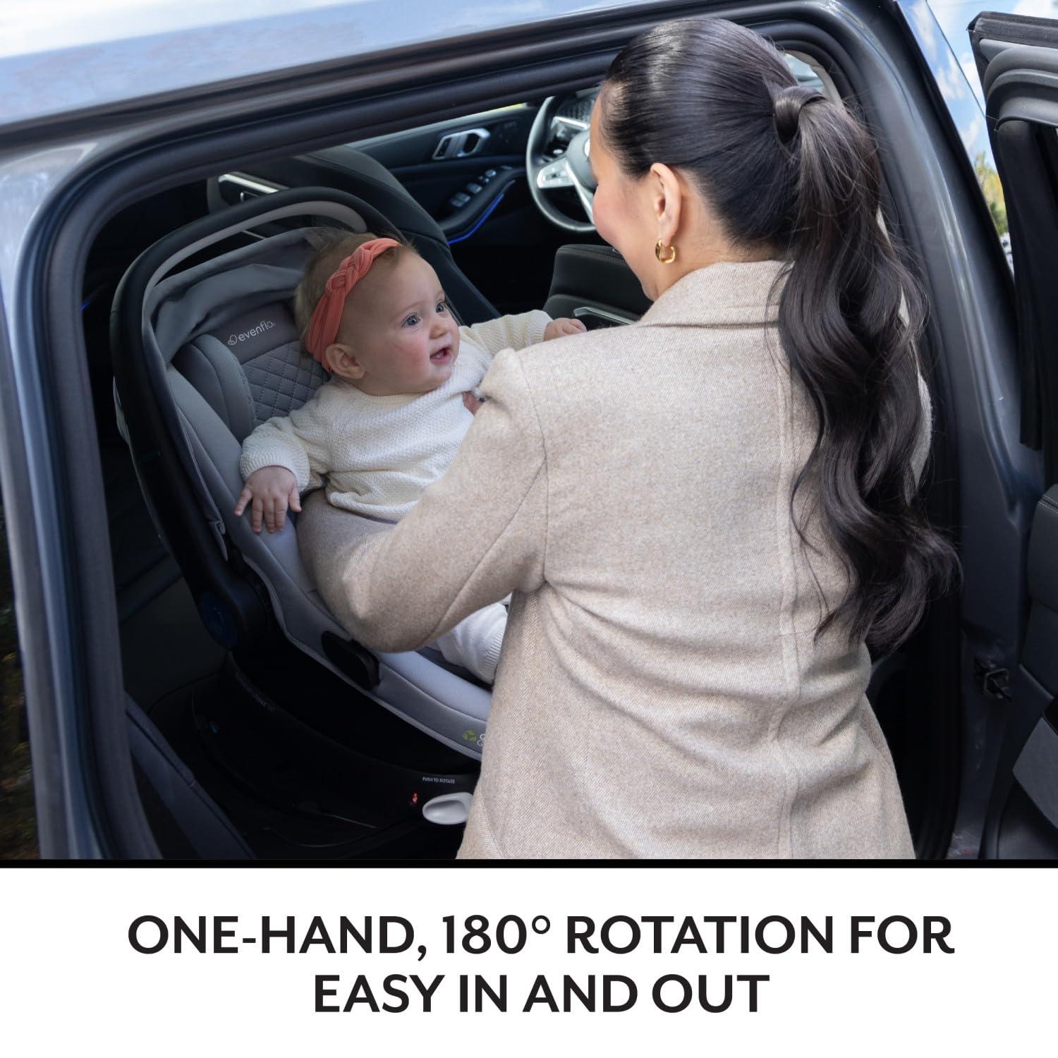 imageEvenflo Shyft Intuiti Travel System Featuring Revolve180 LiteMax NXT Rotating RearFacing Lightweight Preemie and Infant Car Seat with SensorySoothe 330 lbs Dubhan BlackAngler Tweed