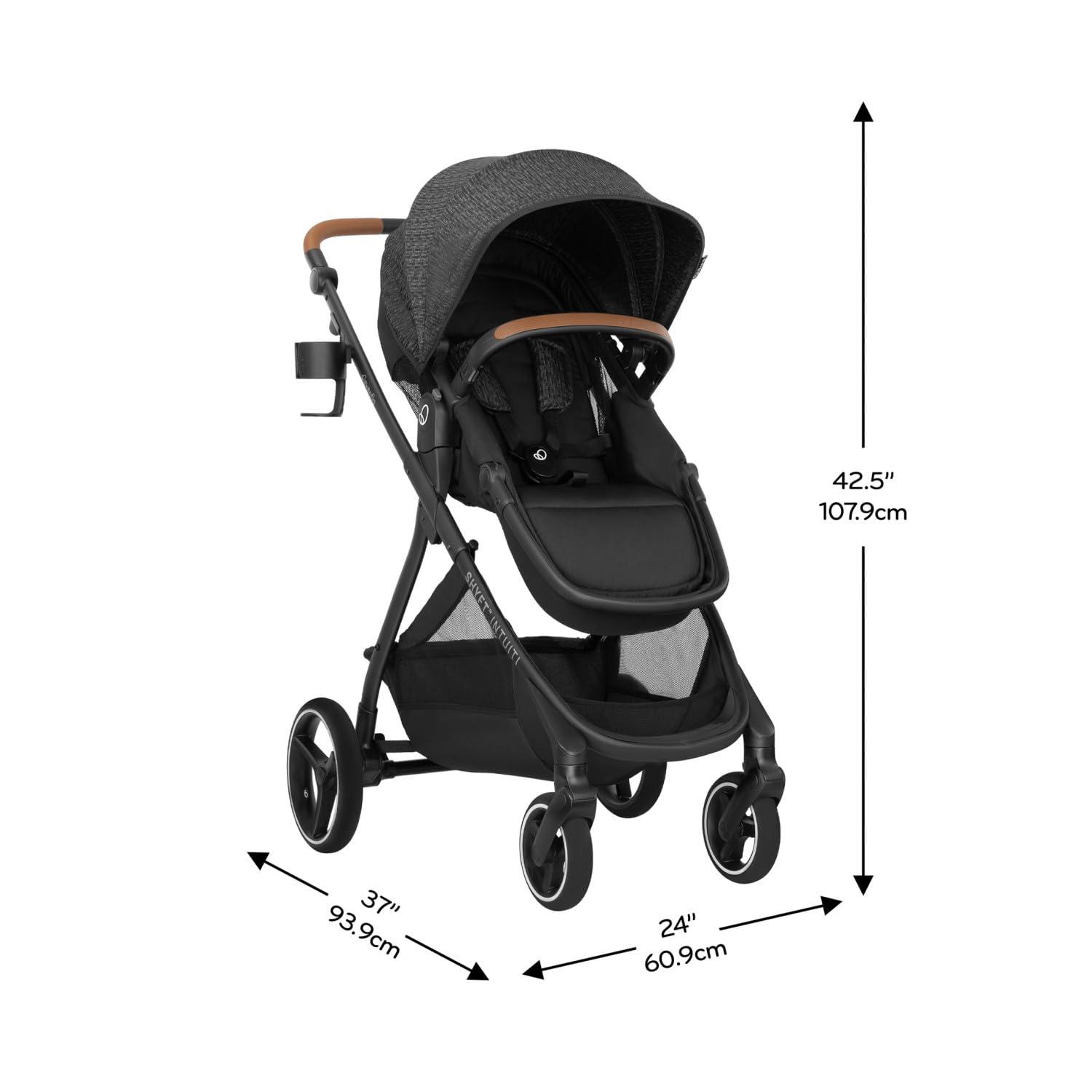 imageEvenflo Shyft Intuiti Travel System Featuring Revolve180 LiteMax NXT Rotating RearFacing Lightweight Preemie and Infant Car Seat with SensorySoothe 330 lbs Dubhan BlackBlack Shale