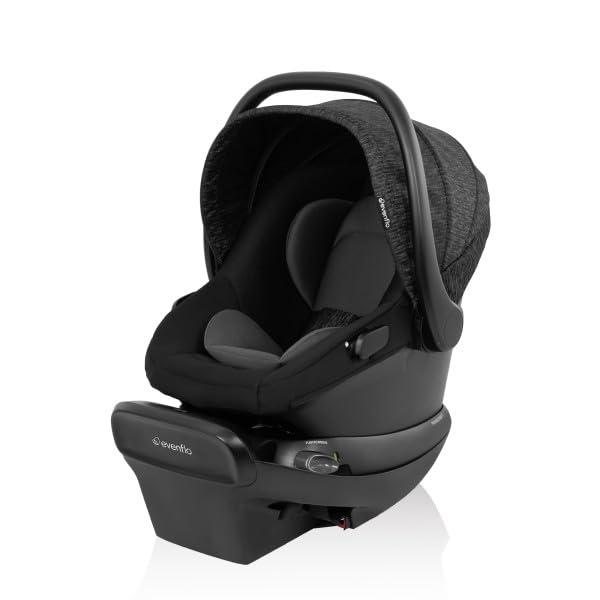 imageEvenflo Shyft Intuiti Travel System Featuring Revolve180 LiteMax NXT Rotating RearFacing Lightweight Preemie and Infant Car Seat with SensorySoothe 330 lbs Dubhan BlackBlack Shale