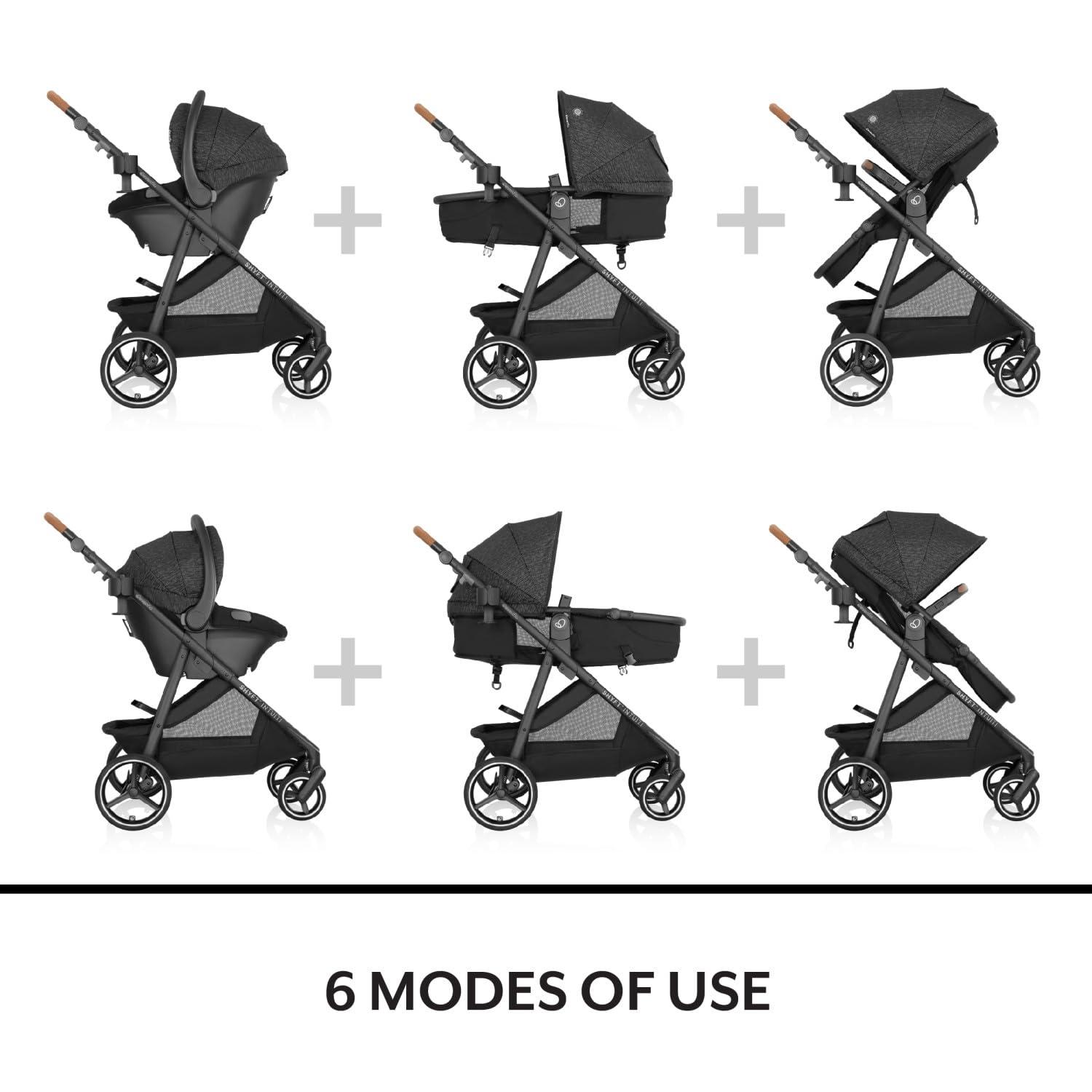 imageEvenflo Shyft Intuiti Travel System Featuring Revolve180 LiteMax NXT Rotating RearFacing Lightweight Preemie and Infant Car Seat with SensorySoothe 330 lbs Dubhan BlackBlack Shale