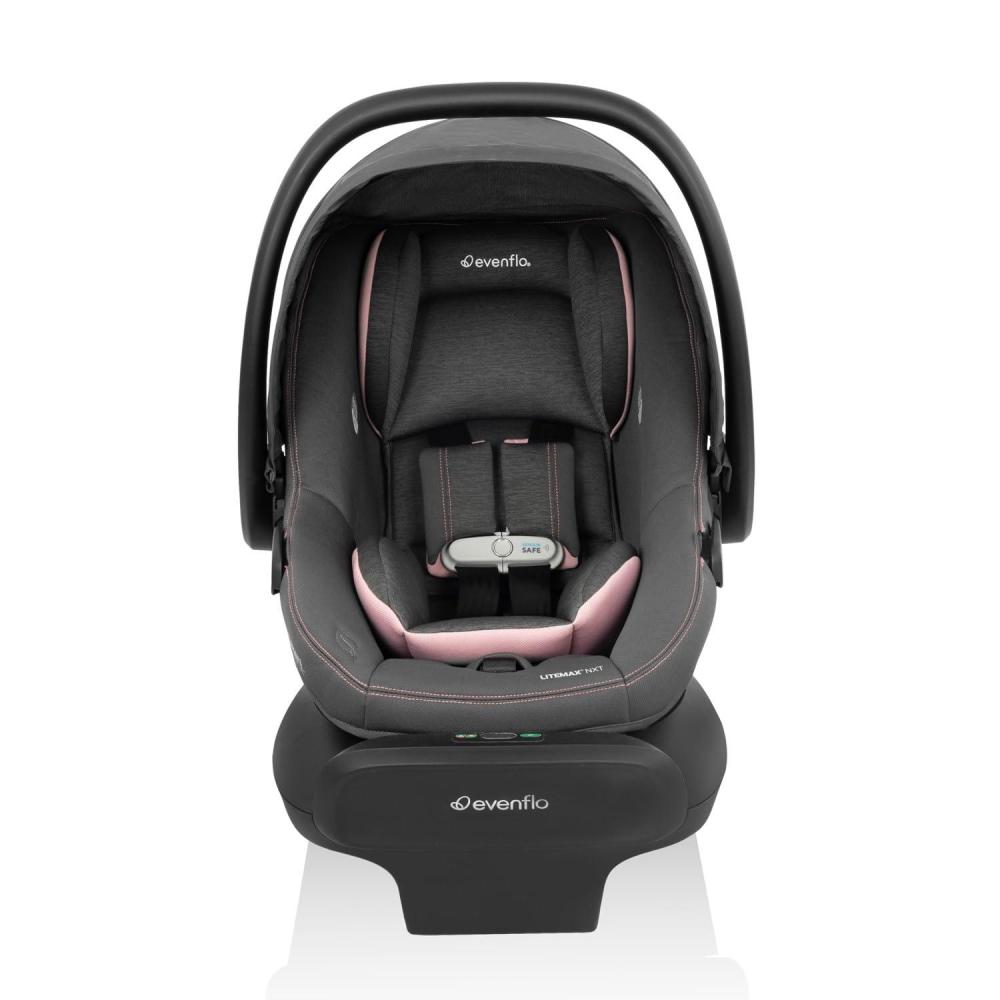 imageEvenflo LiteMax NXT RearFacing Lightweight Preemie and Infant Car Seat 330lbs with SensorySoothe Easy Install with Base QuartzPrimrose Pink