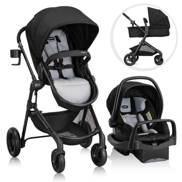 imageEvenflo Pivot Modular Travel System with LiteMax Infant Car Seat Casual GrayOxford Black