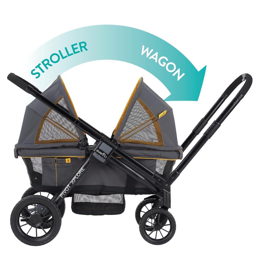 imageEvenflo Pivot Xplore Dreamz AllTerrain Stroller Wagon with Bassinet Insert Voyager GreenAdventurer Gray
