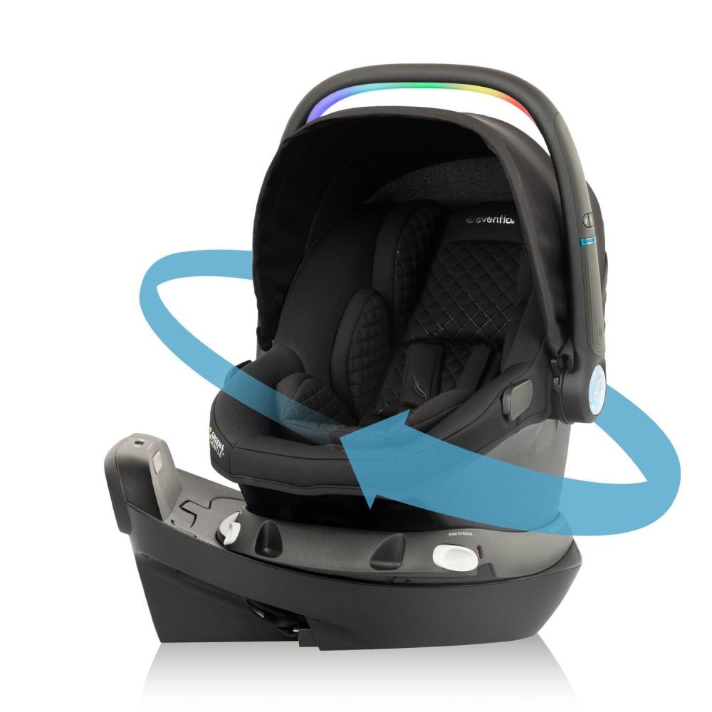 imageEvenflo Revolve180 LiteMax NXT Rotating RearFacing Lightweight Preemie and Infant Car Seat 330lbs with Green ampamp Gentle Easy Install with Base Primrose PinkJasper Black