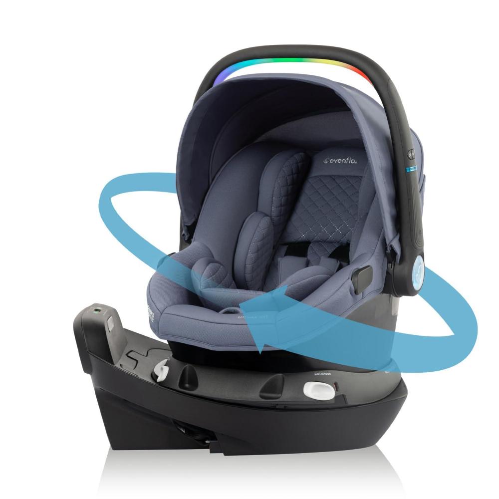 imageEvenflo Revolve180 LiteMax NXT Rotating RearFacing Lightweight Preemie and Infant Car Seat 330lbs with Green ampamp Gentle Easy Install with Base Primrose PinkFlint