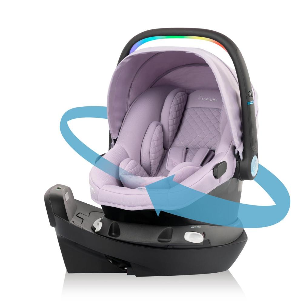 imageEvenflo Revolve180 LiteMax NXT Rotating RearFacing Lightweight Preemie and Infant Car Seat 330lbs with Green ampamp Gentle Easy Install with Base Primrose PinkAgate Purple
