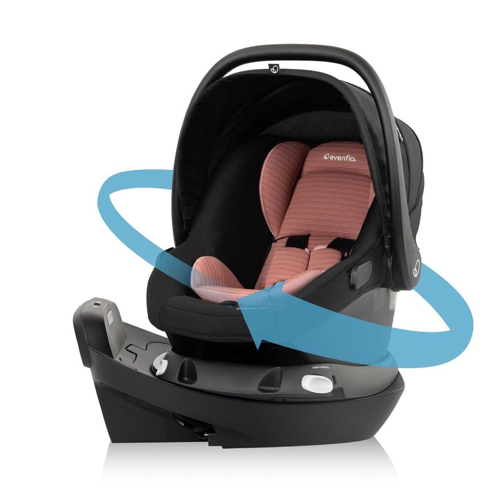 imageEvenflo Revolve180 LiteMax NXT Rotating RearFacing Lightweight Preemie and Infant Car Seat 330lbs with Green ampamp Gentle Easy Install with Base Primrose PinkRose Pink
