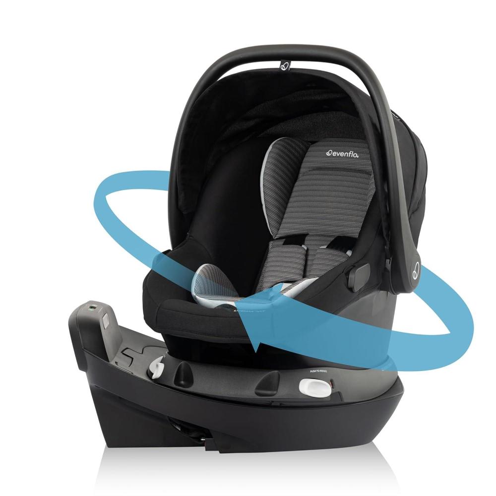 imageEvenflo Revolve180 LiteMax NXT Rotating RearFacing Lightweight Preemie and Infant Car Seat 330lbs with Green ampamp Gentle Easy Install with Base Primrose PinkCinder Gray