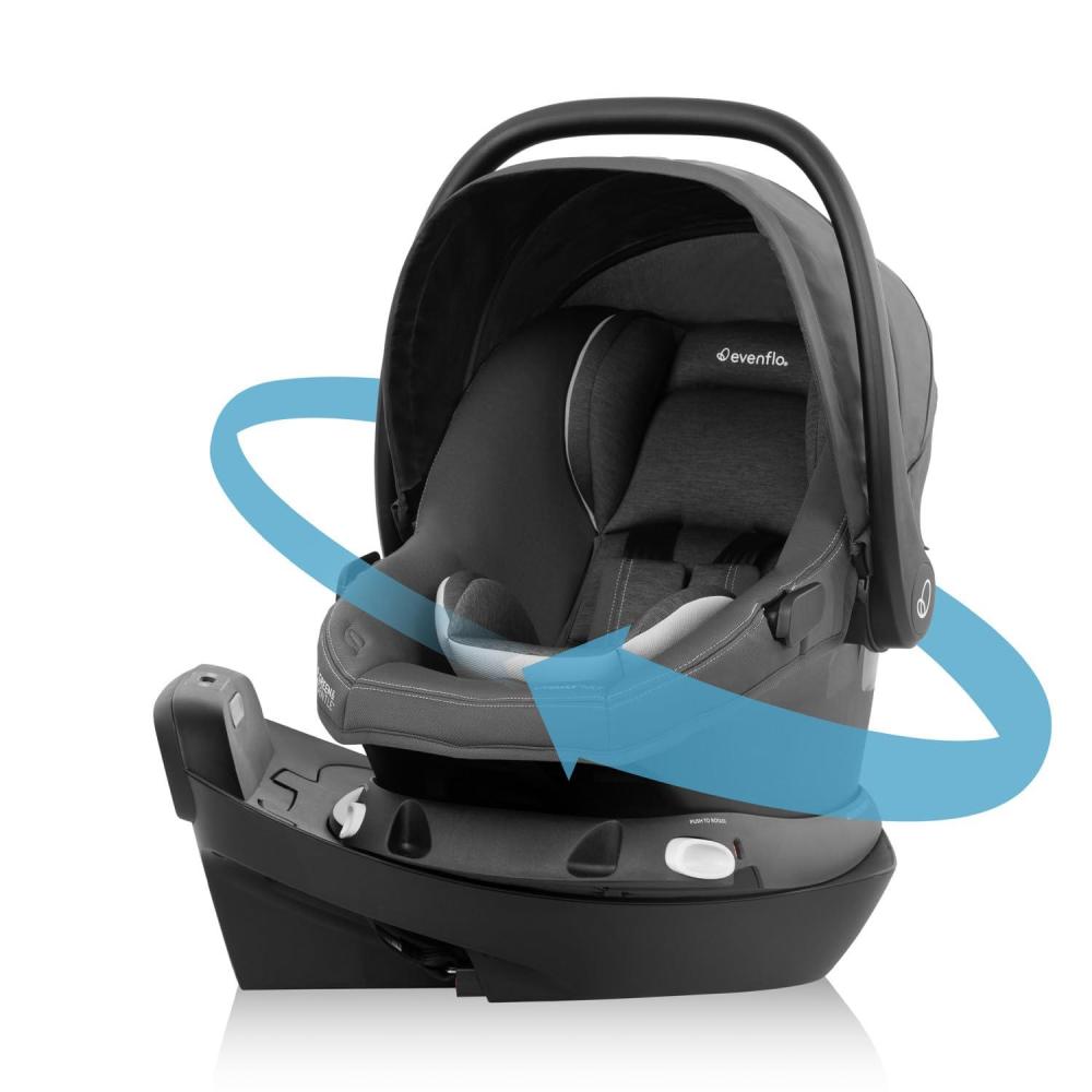 imageEvenflo Revolve180 LiteMax NXT Rotating RearFacing Lightweight Preemie and Infant Car Seat 330lbs with Green ampamp Gentle Easy Install with Base Primrose PinkAnchor Gray