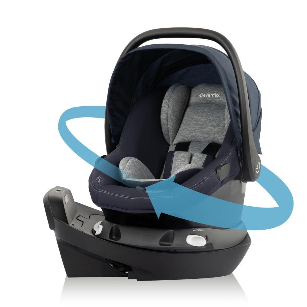 imageEvenflo Revolve180 LiteMax NXT Rotating RearFacing Lightweight Preemie and Infant Car Seat 330lbs with Green ampamp Gentle Easy Install with Base Primrose PinkBeau Navy