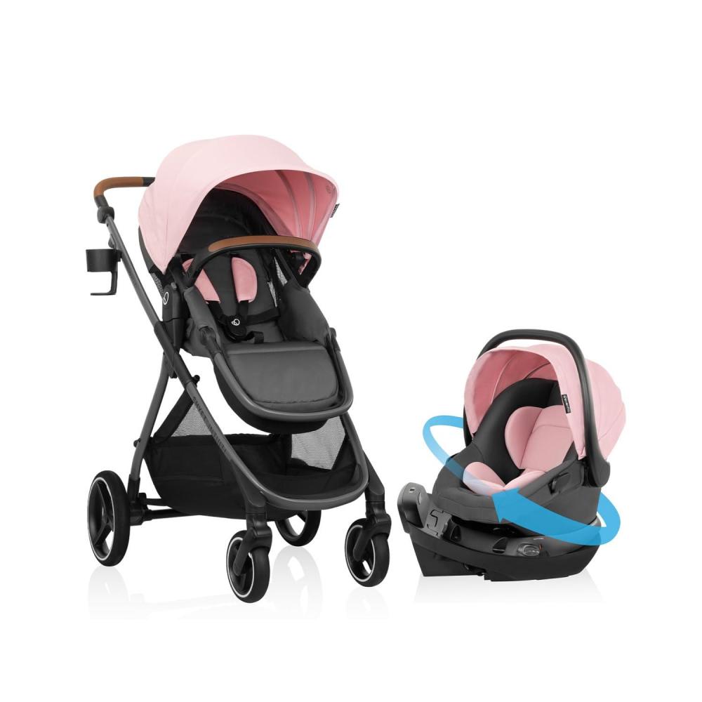 imageEvenflo Shyft Intuiti Travel System Featuring Revolve180 LiteMax NXT Rotating RearFacing Lightweight Preemie and Infant Car Seat with SensorySoothe 330 lbs Dubhan BlackAmaranth Pink