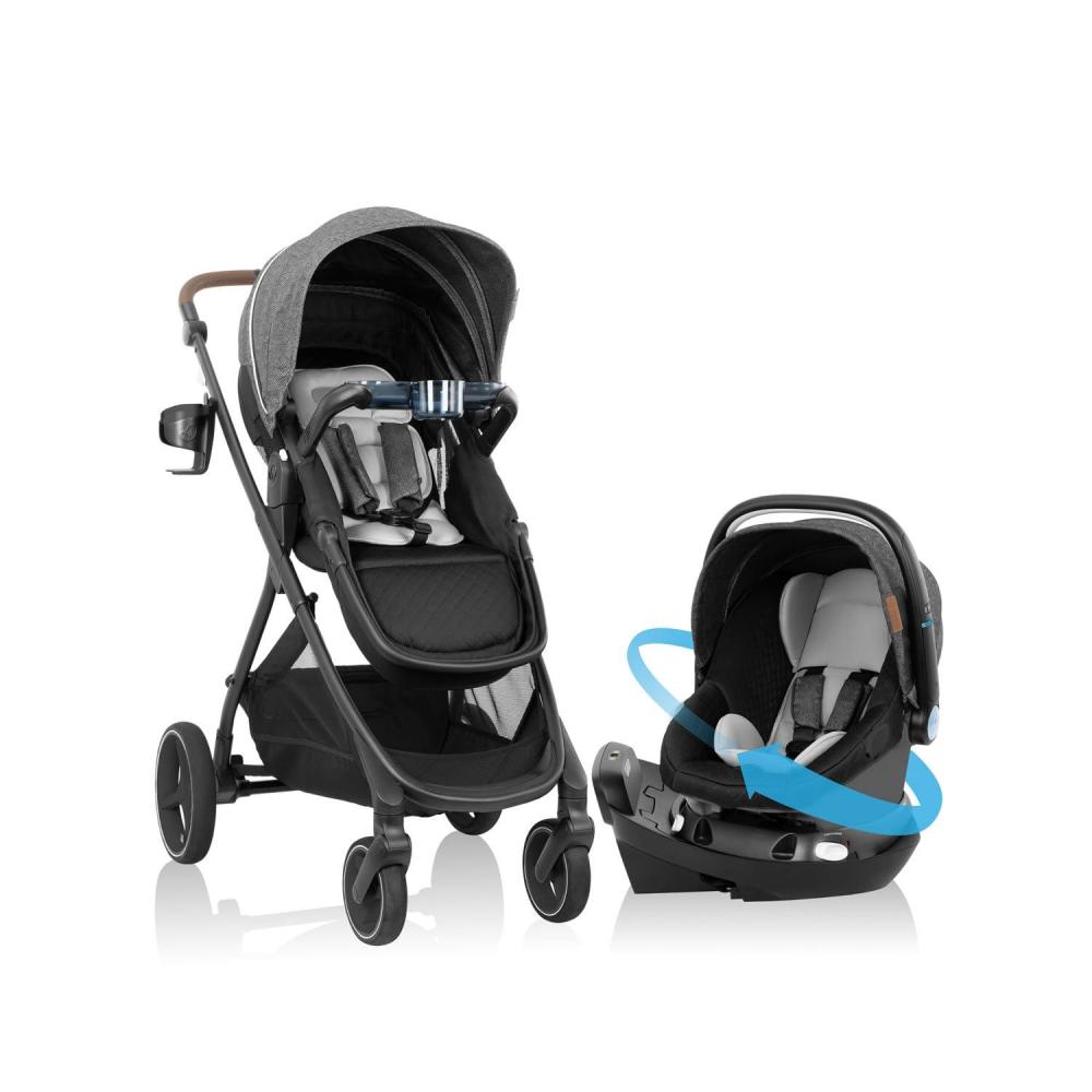 imageEvenflo Shyft Intuiti Travel System Featuring Revolve180 LiteMax NXT Rotating RearFacing Lightweight Preemie and Infant Car Seat with SensorySoothe 330 lbs Dubhan BlackAngler Tweed