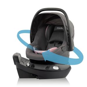 Evenflo Revolve180 LiteMax NXT Rotating Rear-Facing Lightweight Preemie and Infant Car Seat 3-30lbs with Green & Gentle. Easy Install with Base (Primrose Pink)(Primrose Pink)