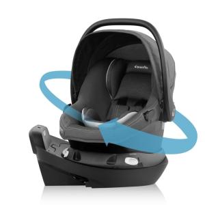 Evenflo Revolve180 LiteMax NXT Rotating Rear-Facing Lightweight Preemie and Infant Car Seat 3-30lbs with Green & Gentle. Easy Install with Base (Primrose Pink)(Anchor Gray)