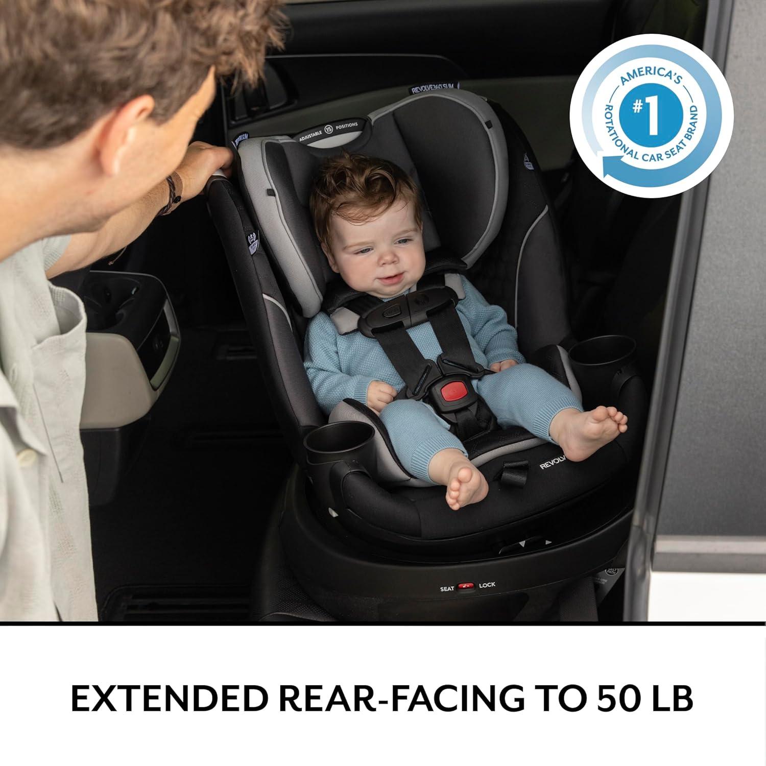 imageEvenflo Gold Revolve360 Slim 2in1 Rotational Car Seat with SensorSafe Amethyst PurpleObsidian Black