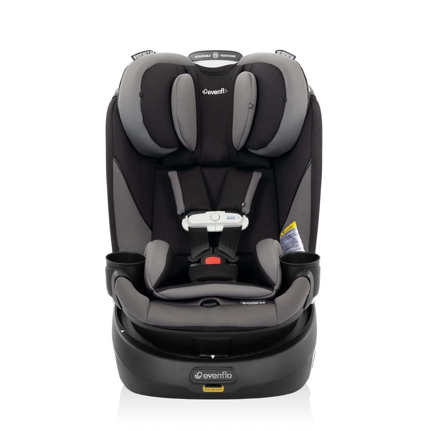 imageEvenflo Gold Revolve360 Slim 2in1 Rotational Car Seat with SensorSafe Amethyst PurpleObsidian Black