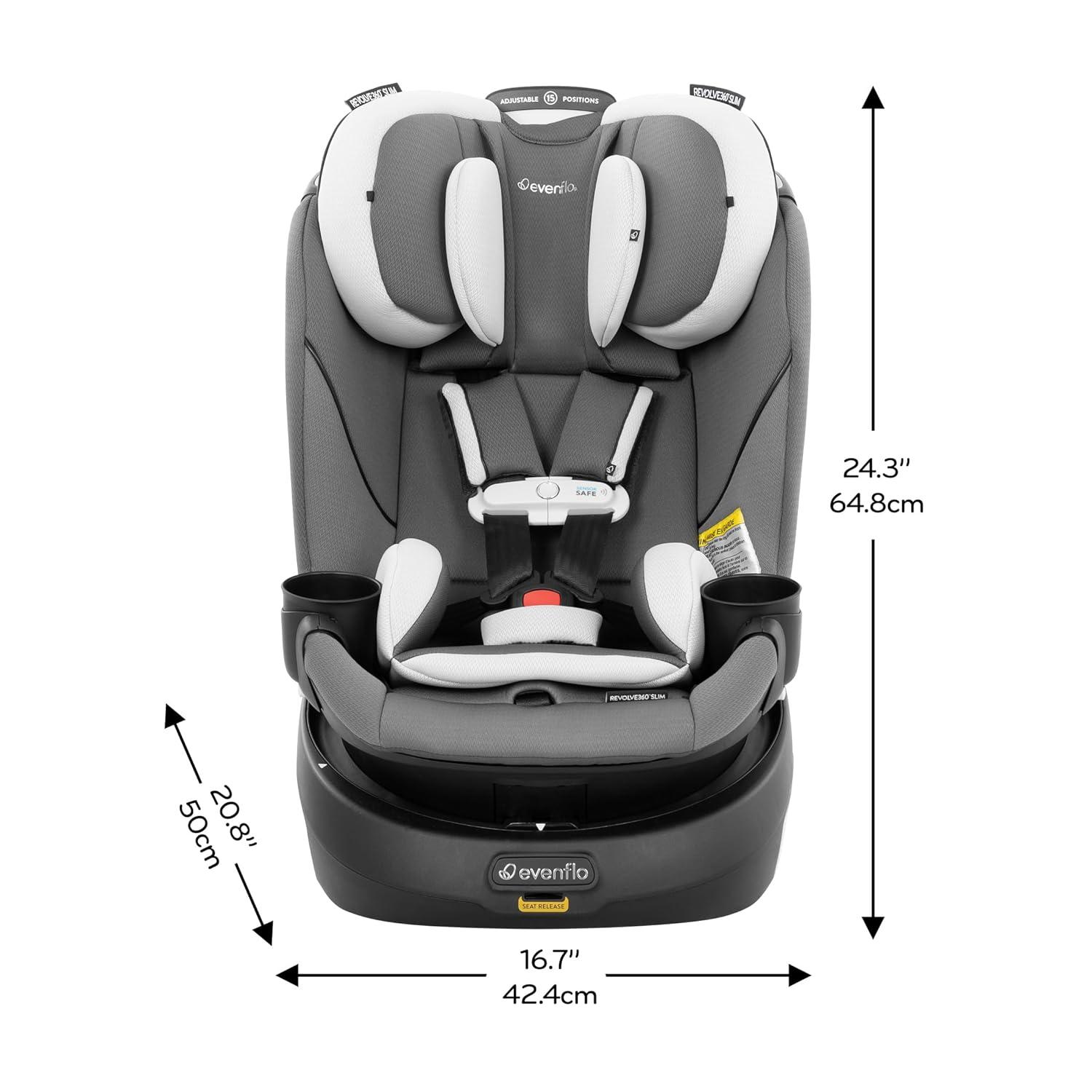 imageEvenflo Gold Revolve360 Slim 2in1 Rotational Car Seat with SensorSafe Amethyst PurplePearl Gray