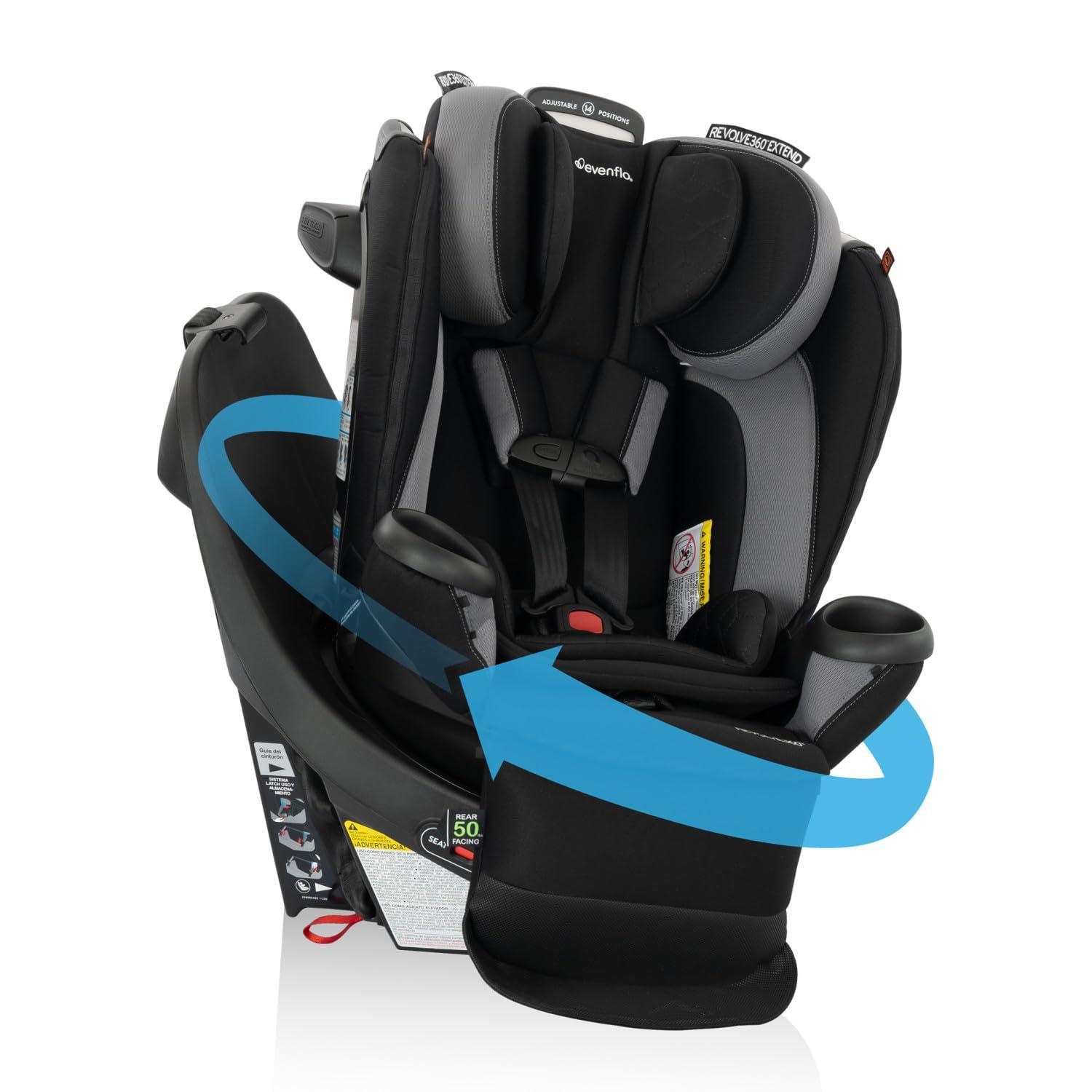 imageEvenflo Revolve360 Extend Convertible Car Seat with 360 Degree Rotation Extended RearFacing ForwardFacing Booster Mode and Secure Latch Install Rowe PinkRevere Gray