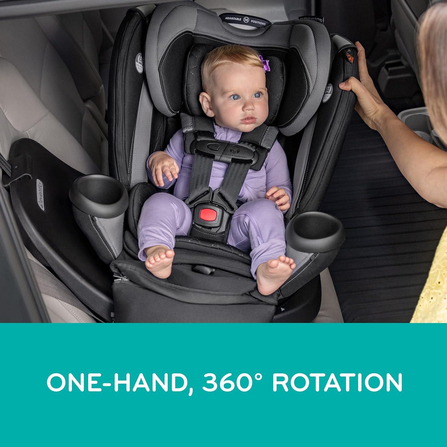 imageEvenflo Revolve360 Extend Convertible Car Seat with 360 Degree Rotation Extended RearFacing ForwardFacing Booster Mode and Secure Latch Install Rowe PinkRockland Green