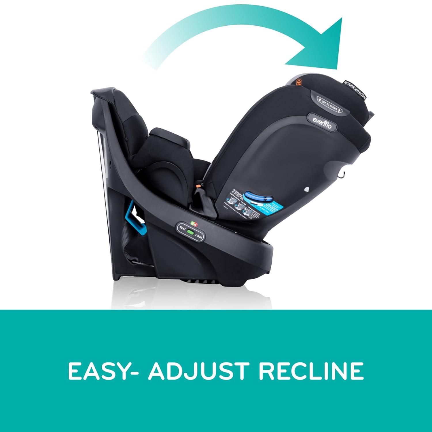 imageEvenflo Revolve360 Extend Convertible Car Seat with 360 Degree Rotation Extended RearFacing ForwardFacing Booster Mode and Secure Latch Install Rowe PinkRevere Gray