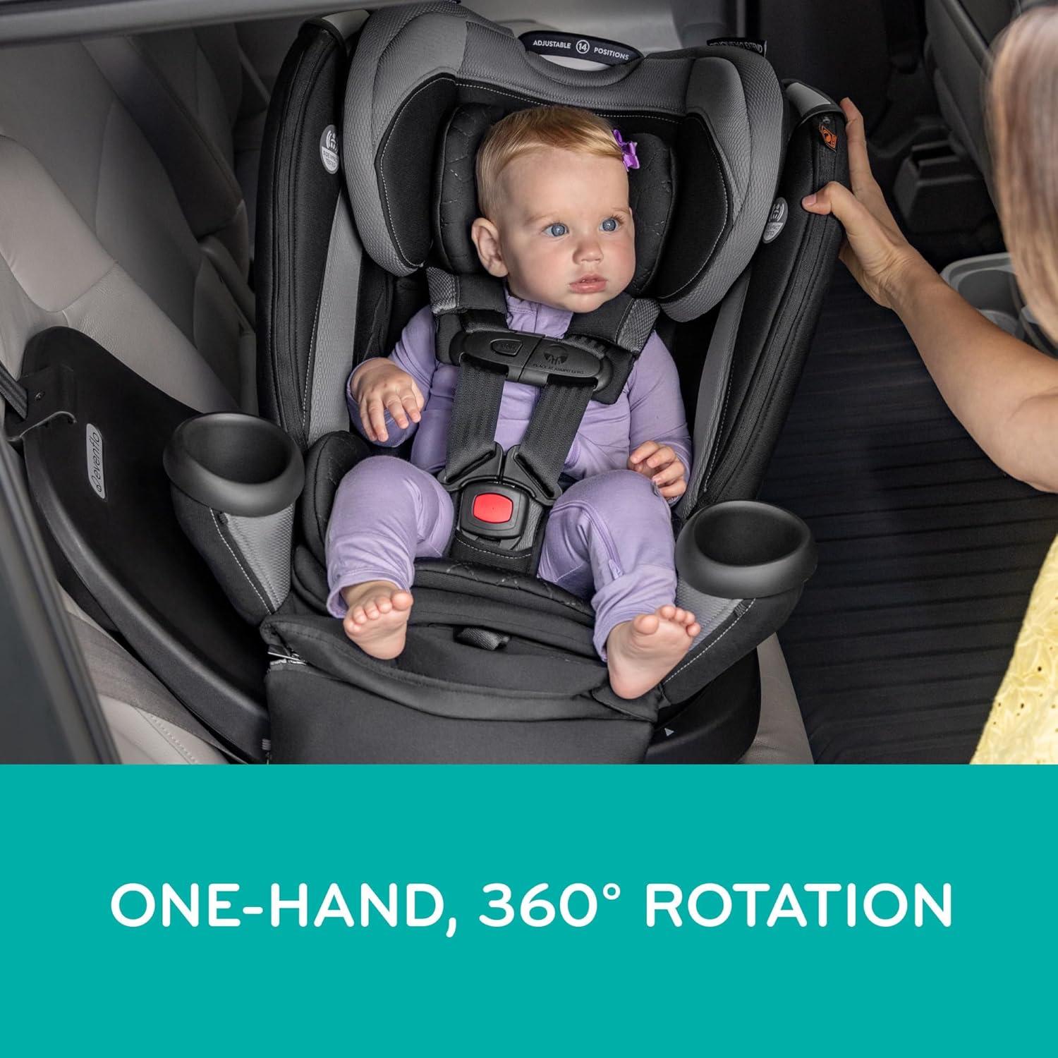 imageEvenflo Revolve360 Extend Convertible Car Seat with 360 Degree Rotation Extended RearFacing ForwardFacing Booster Mode and Secure Latch Install Rowe PinkRevere Gray