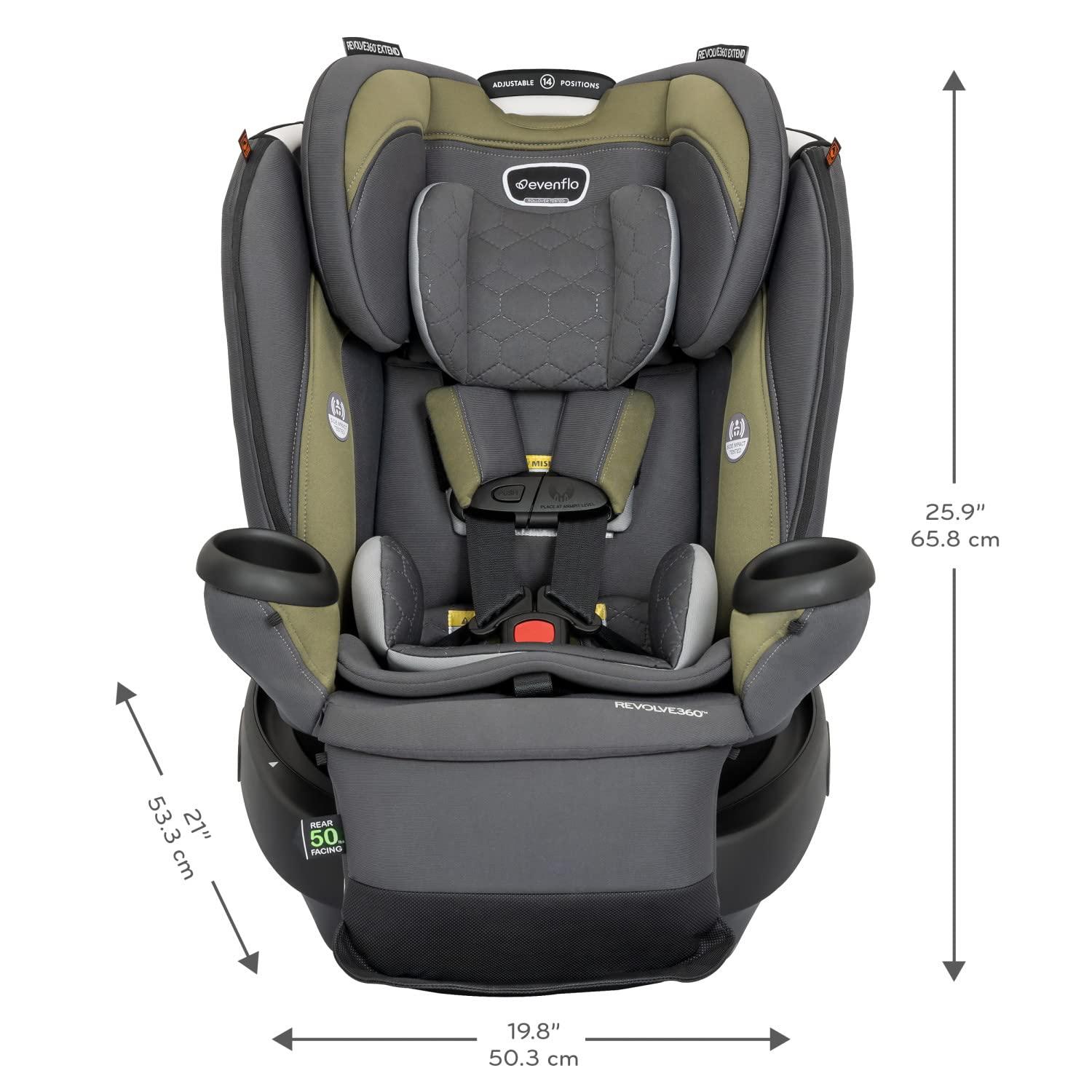 imageEvenflo Revolve360 Extend Convertible Car Seat with 360 Degree Rotation Extended RearFacing ForwardFacing Booster Mode and Secure Latch Install Rowe PinkRockland Green