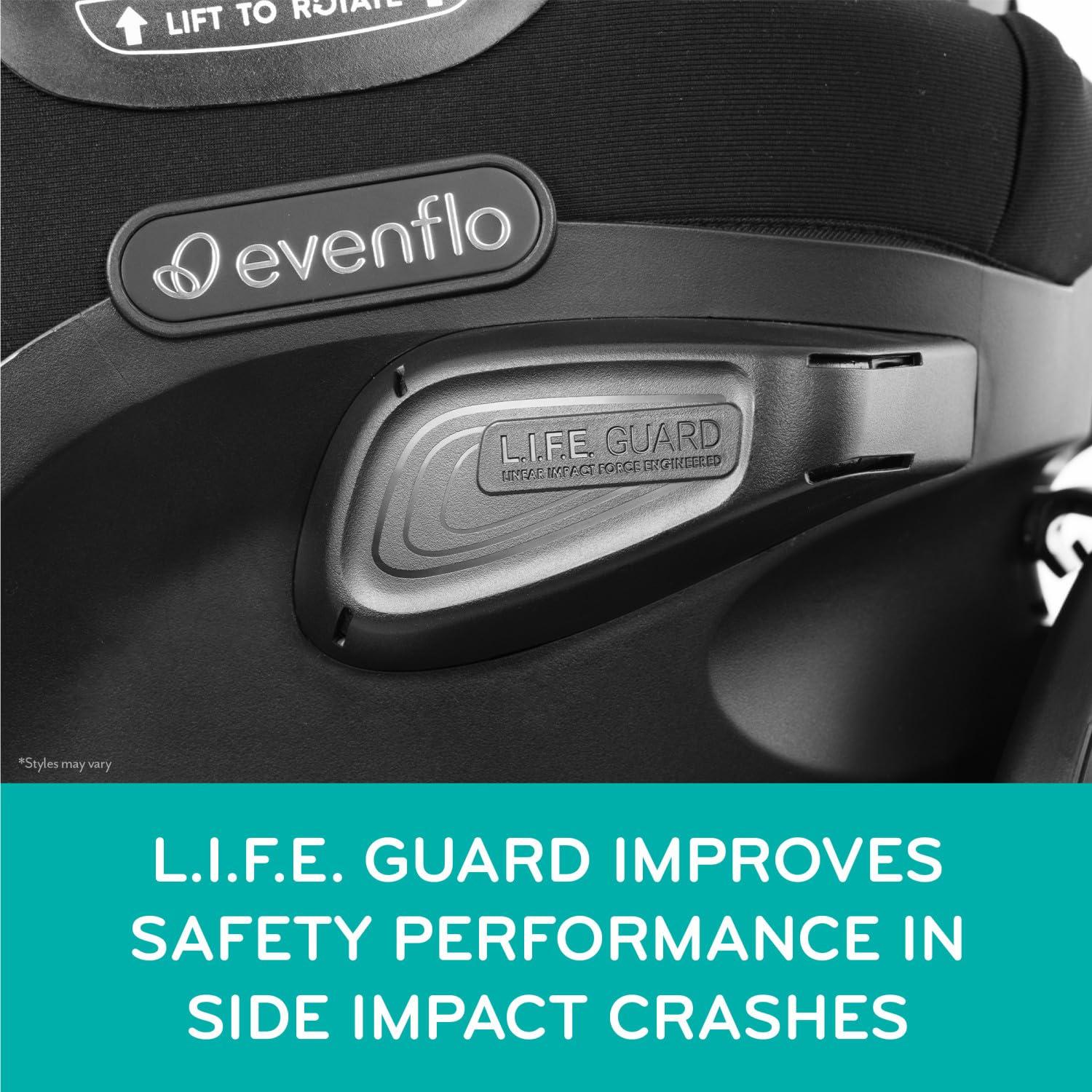 imageEvenflo Revolve360 Extend Convertible Car Seat with 360 Degree Rotation Extended RearFacing ForwardFacing Booster Mode and Secure Latch Install Rowe PinkRevere Gray