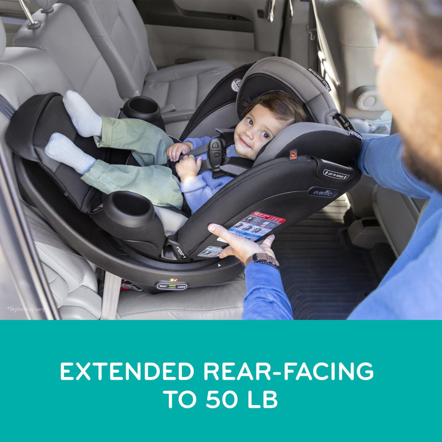 imageEvenflo Revolve360 Extend Convertible Car Seat with 360 Degree Rotation Extended RearFacing ForwardFacing Booster Mode and Secure Latch Install Rowe PinkRowe Pink